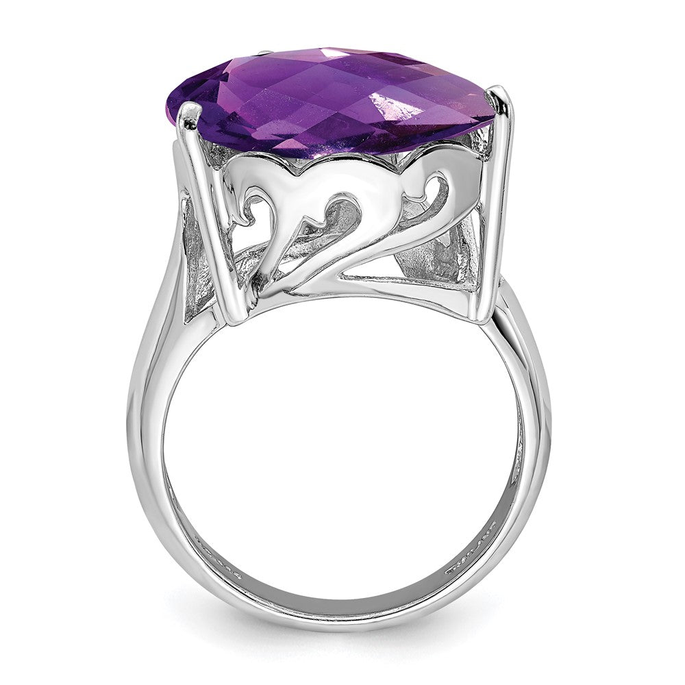 Sterling Silver Rhodium-plated Amethyst & Diamond Ring