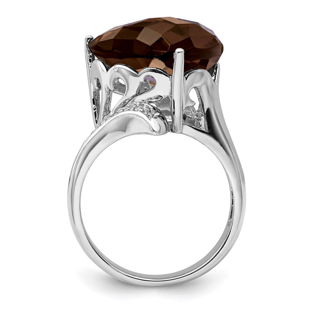 Sterling Silver Rhodium Smoky Quartz & Diam. Ring