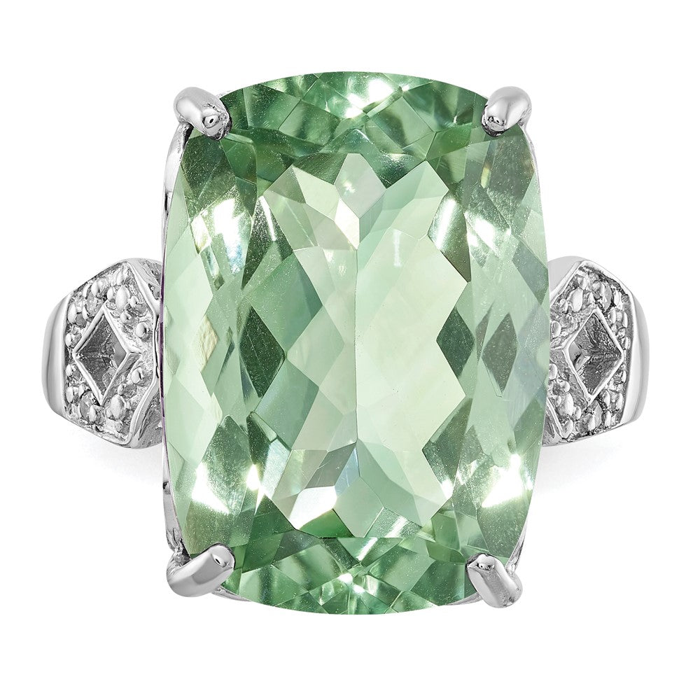 Sterling Silver Rhodium Green Quartz & Diam. Ring