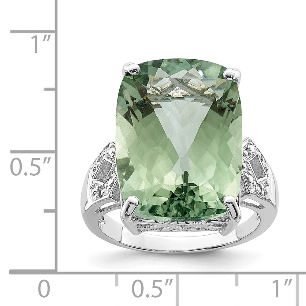 Sterling Silver Rhodium Green Quartz & Diam. Ring