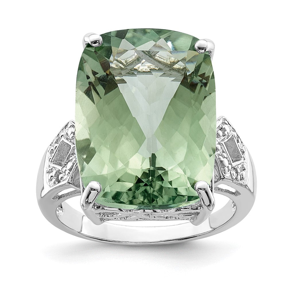 Sterling Silver Rhodium Green Quartz & Diam. Ring