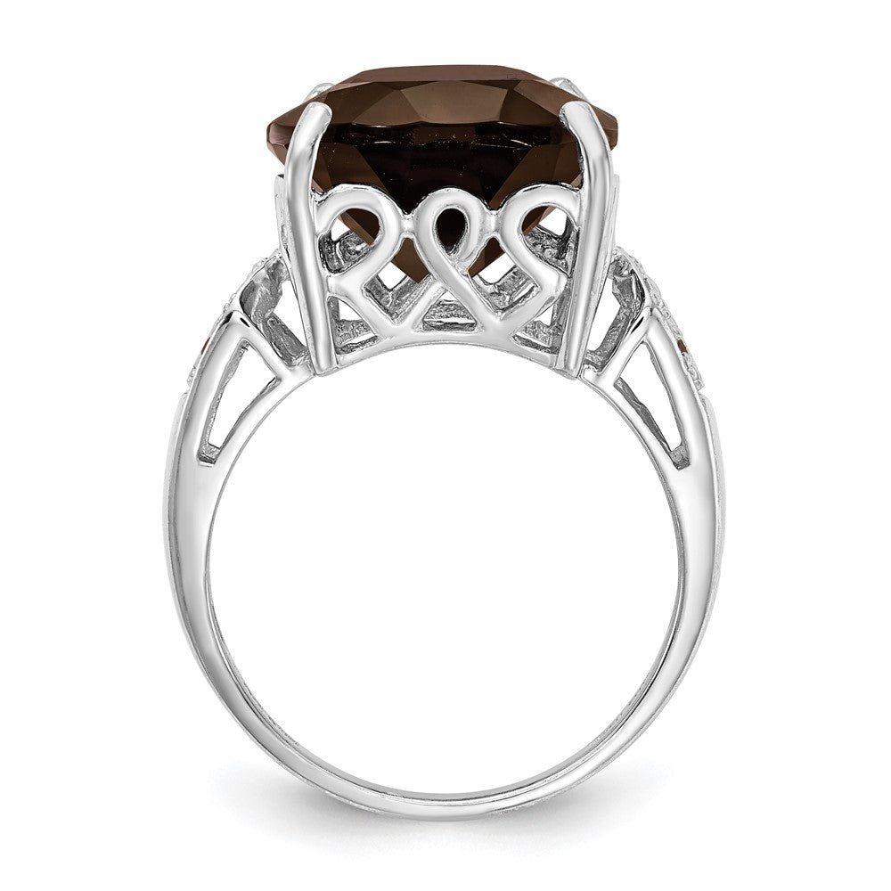 Sterling Silver Rhodium Smoky Quartz & Diam. Ring