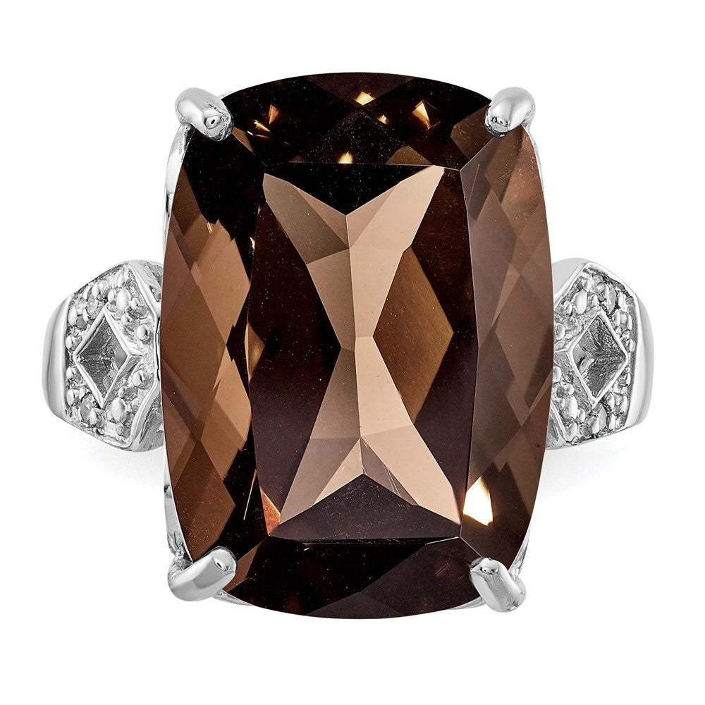 Sterling Silver Rhodium Smoky Quartz & Diam. Ring