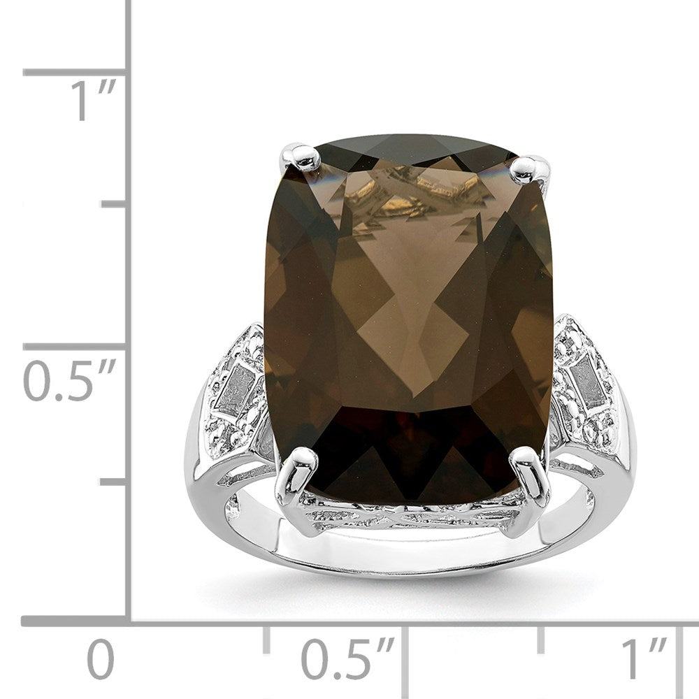 Sterling Silver Rhodium Smoky Quartz & Diam. Ring