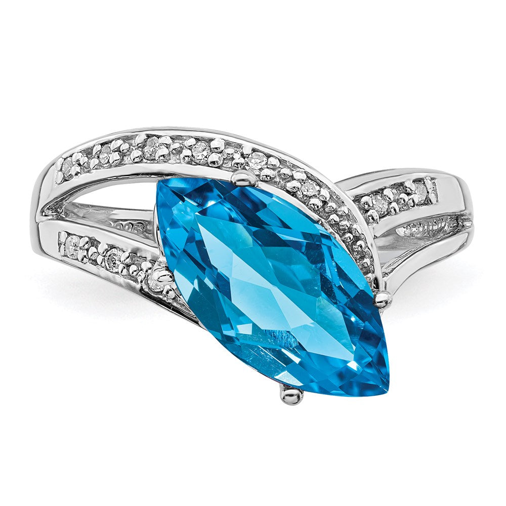 Sterling Silver Rhodium Blue Topaz & Diam. Ring
