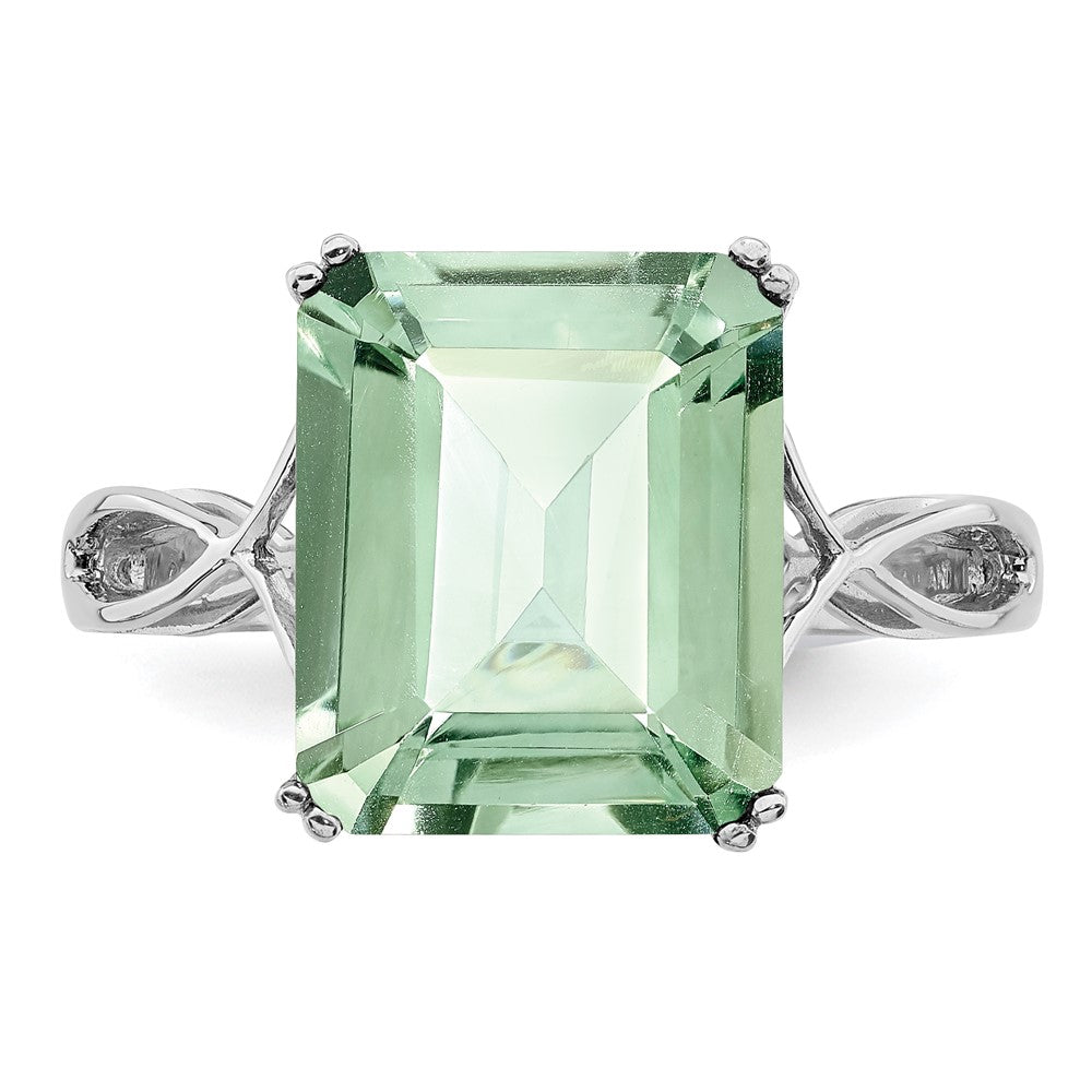 Sterling Silver Rhodium Octagonal Green Quartz Ring