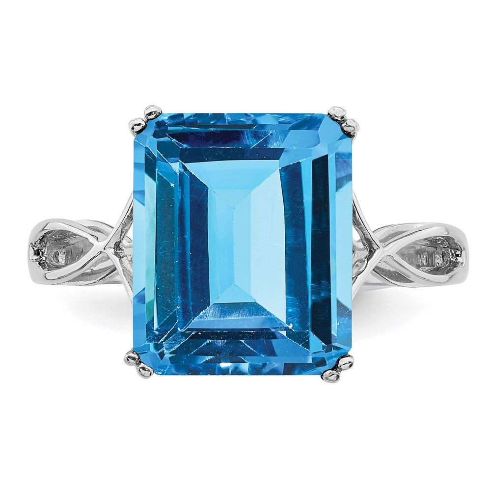 Sterling Silver Rhodium Octagonal Blue Topaz Ring