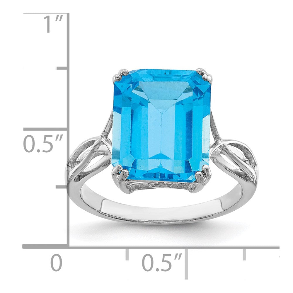 Sterling Silver Rhodium Octagonal Blue Topaz Ring