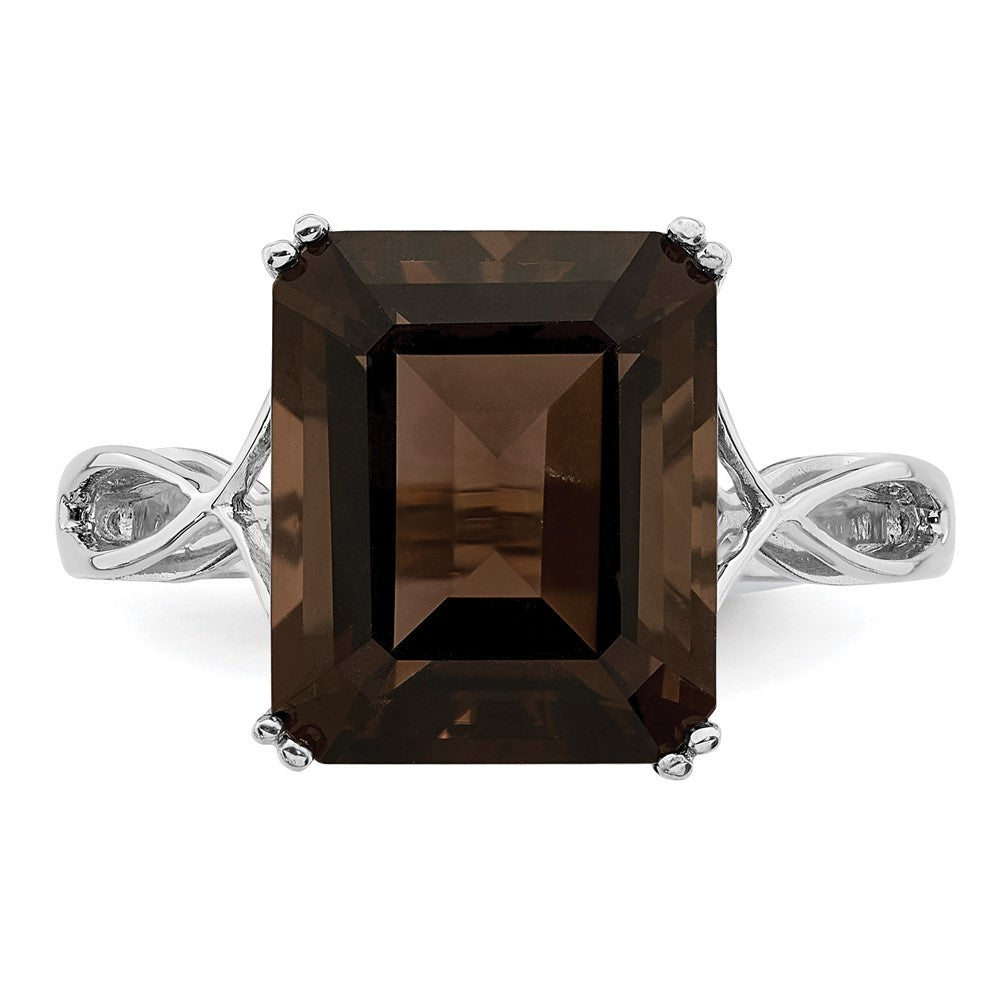 Sterling Silver Rhodium Octagonal Smoky Quartz Ring