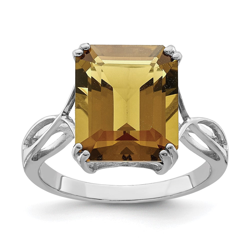 Sterling Silver Rhodium Octagonal Whiskey Quartz Ring