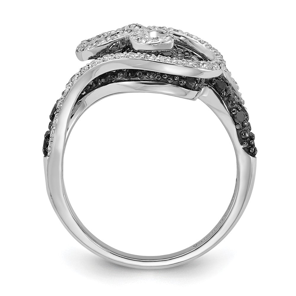 Sterling Silver Polished Black & White Diamond Swirl Ring