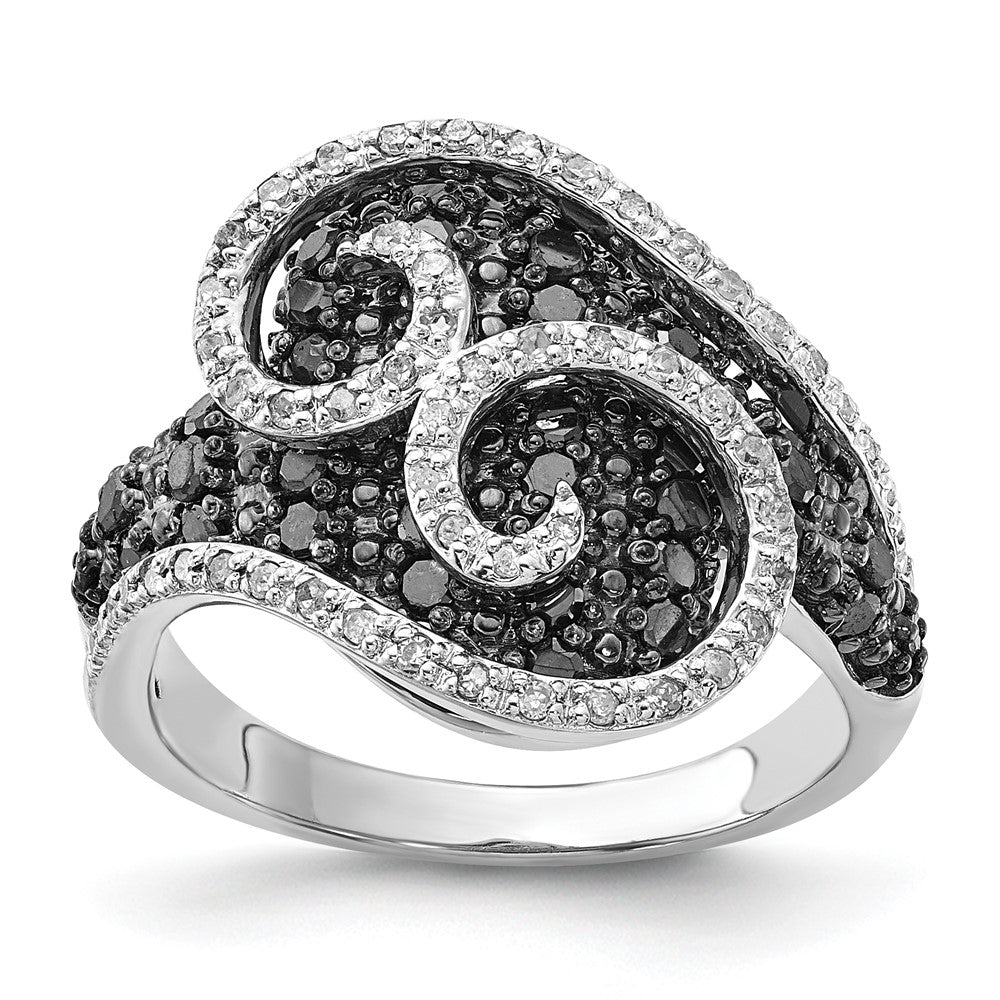 Sterling Silver Polished Black & White Diamond Swirl Ring