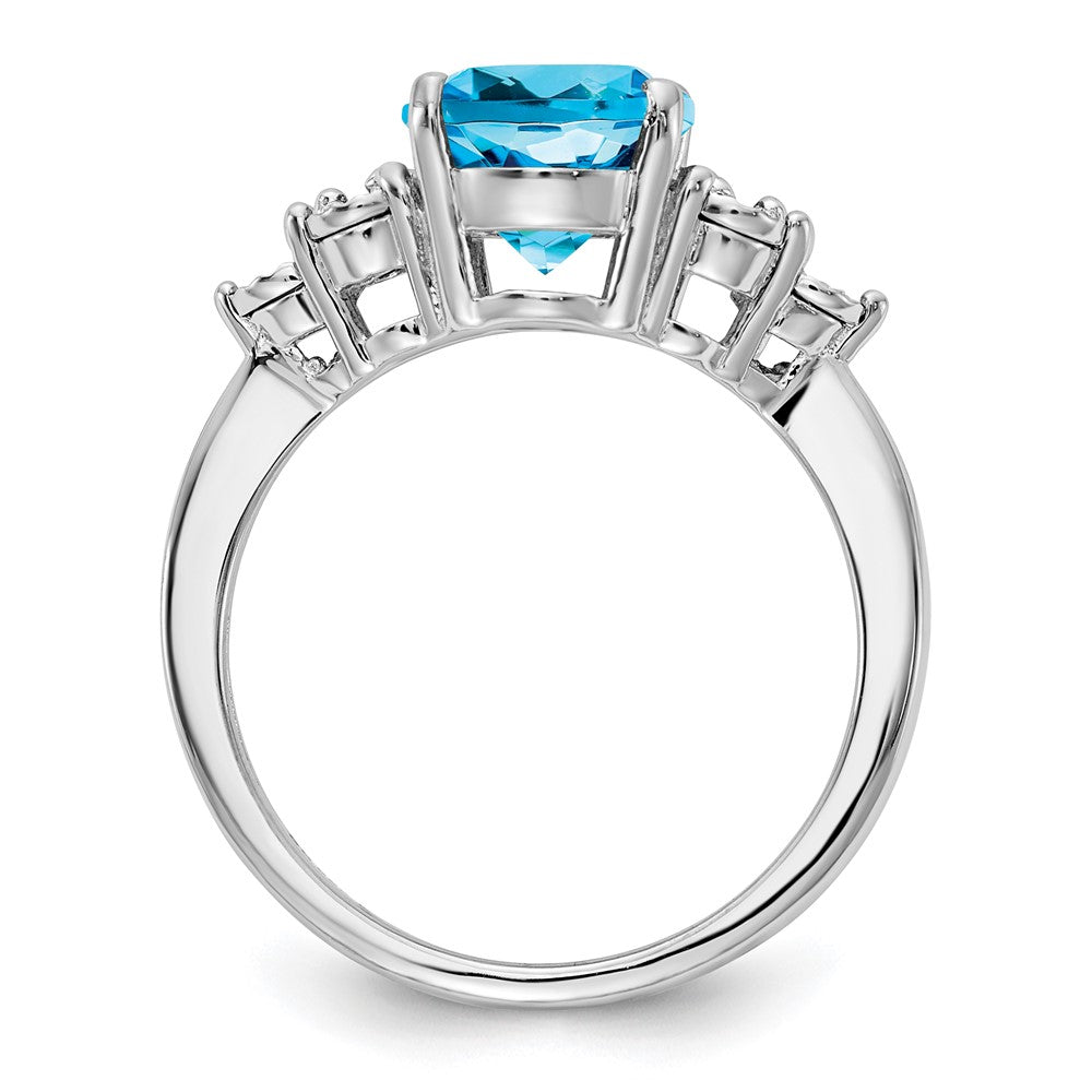 Sterling Silver Rhodium Diam. & Oval Blue Topaz Ring