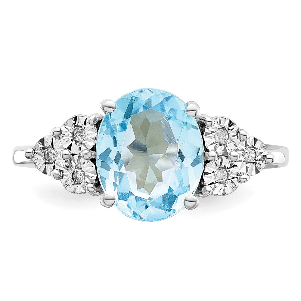 Sterling Silver Rhodium Diam. & Sky Blue Topaz Ring