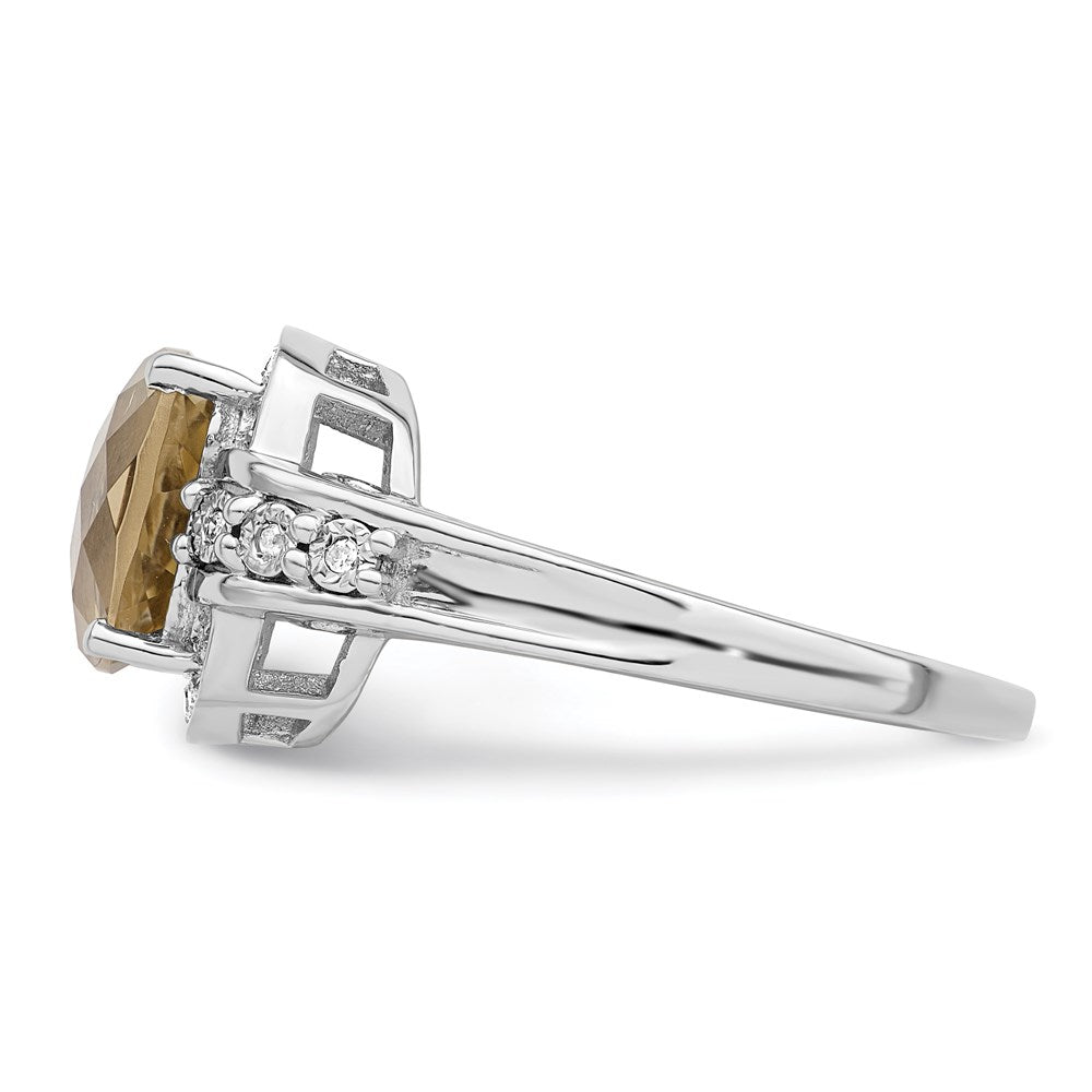 Sterling Silver Rhodium Diam. & Checker-Cut Lemon Quartz Ring