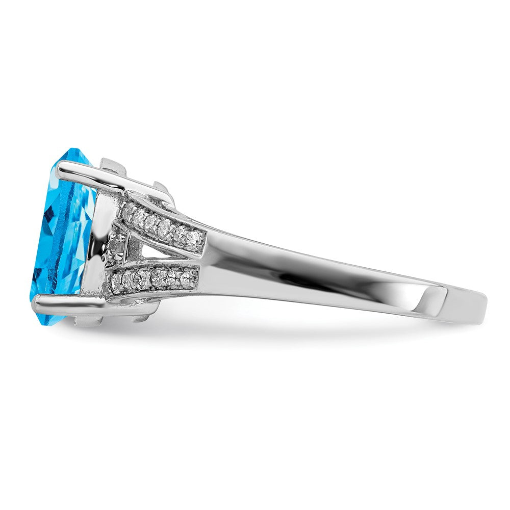 Sterling Silver Rhodium Diam. & Blue Topaz Ring
