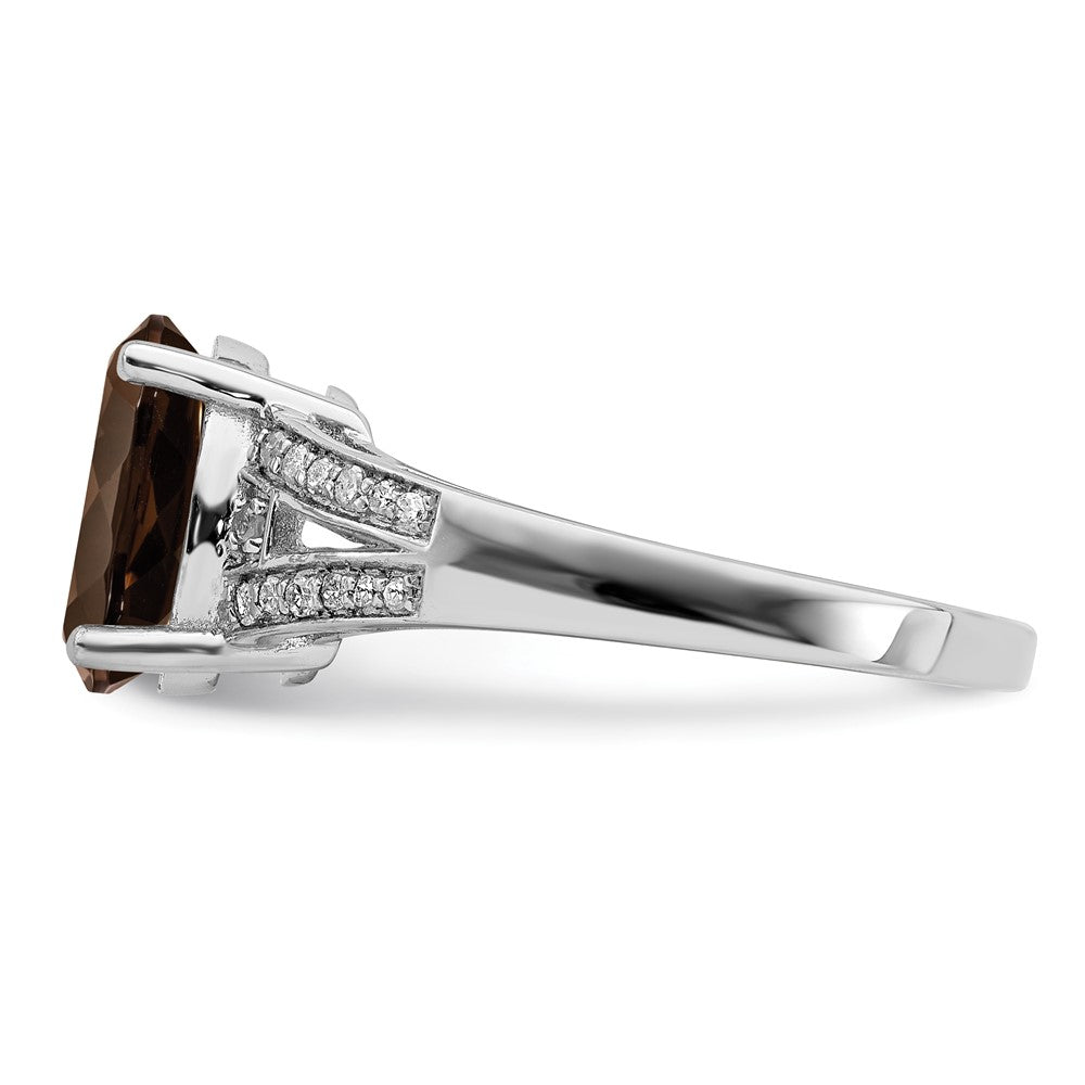 Sterling Silver Rhodium Diam. & Smoky Quartz Ring