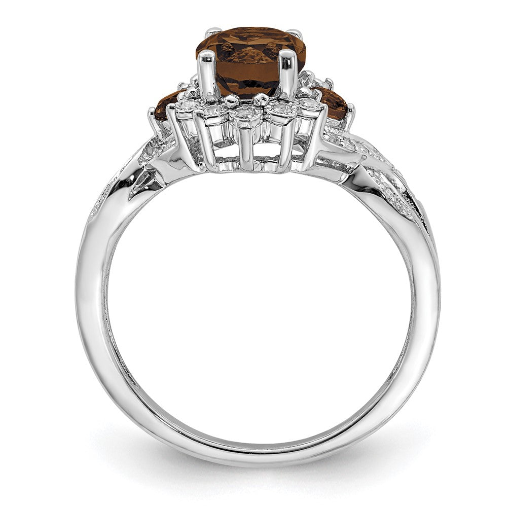 Sterling Silver Rhodium Diam. & Smoky Quartz Ring