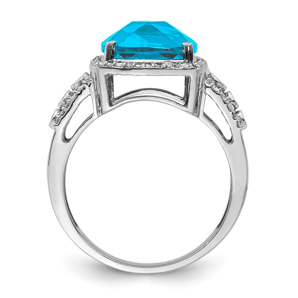 Sterling Silver Rhodium Checker-Cut Blue Topaz & Diam. Ring