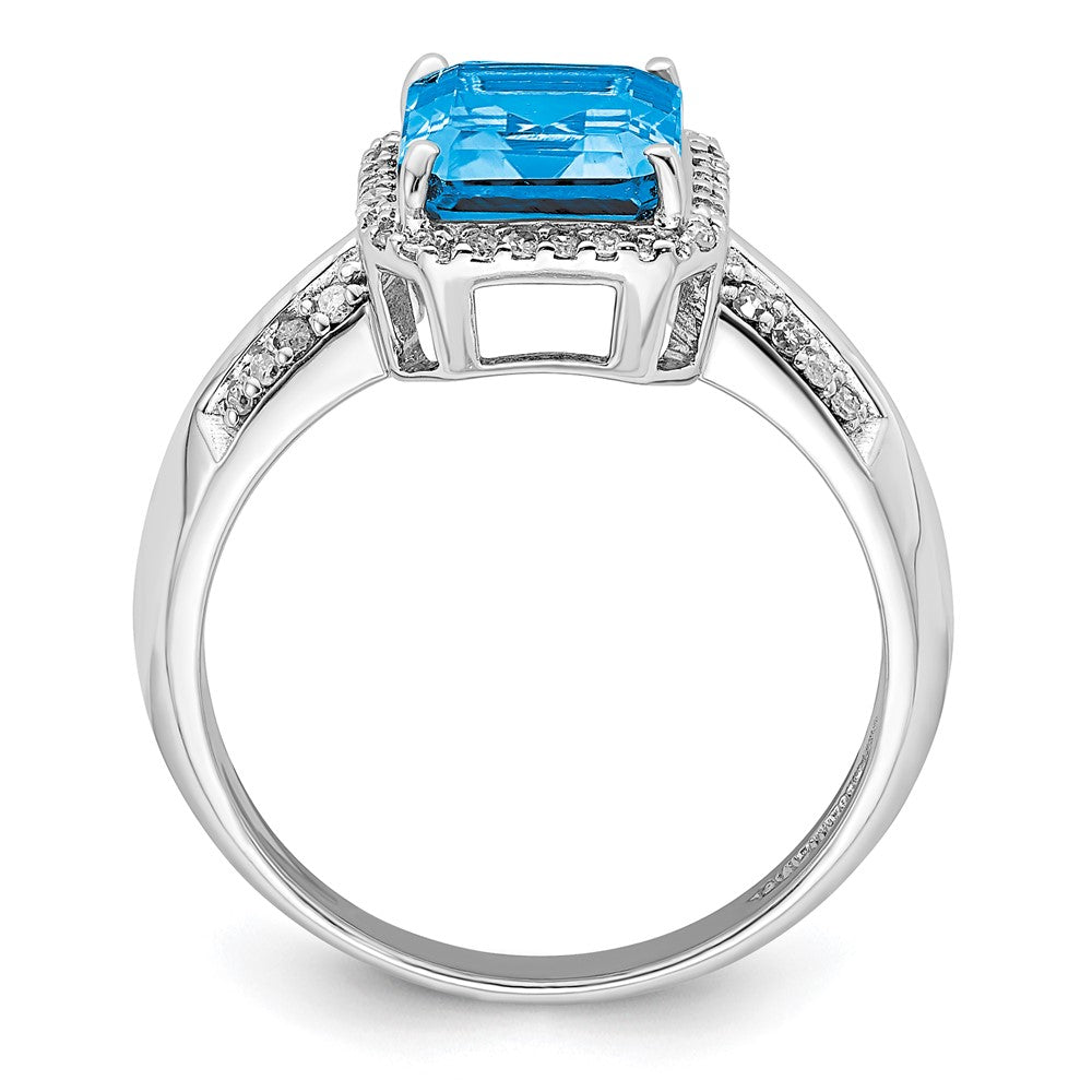 Sterling Silver Rhodium Octagonal Blue Topaz & Diam. Ring