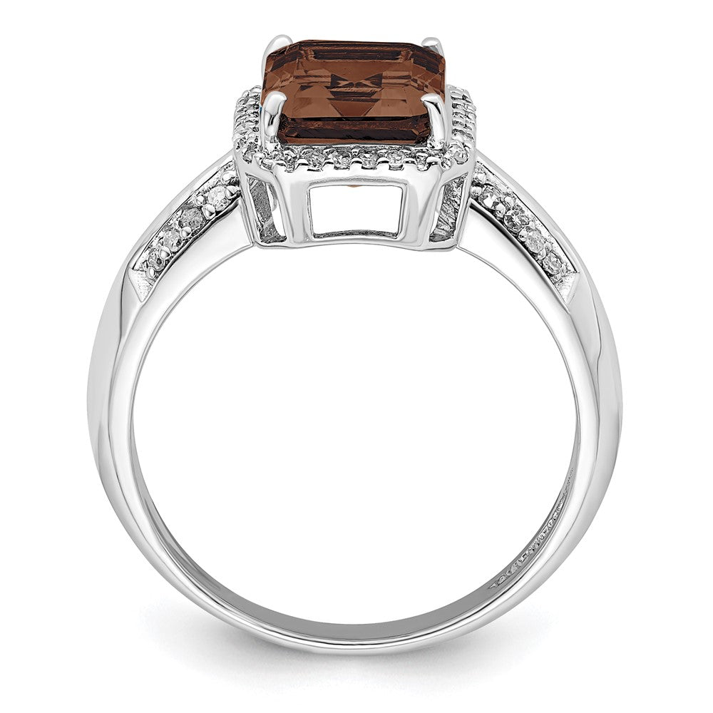 Sterling Silver Rhodium Octagonal Diam. & Smoky Quartz Ring