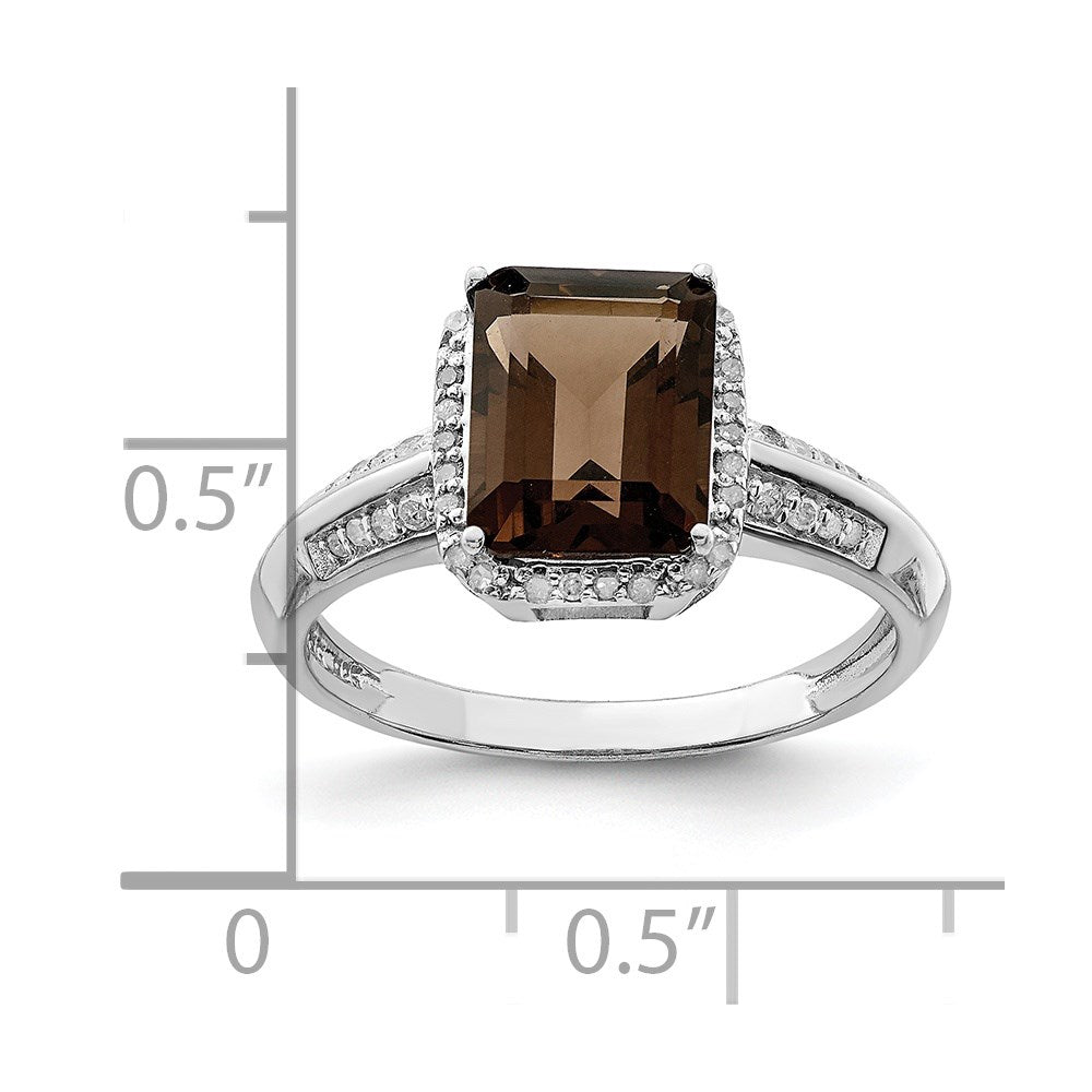 Sterling Silver Rhodium Diam. & Smoky Quartz Ring