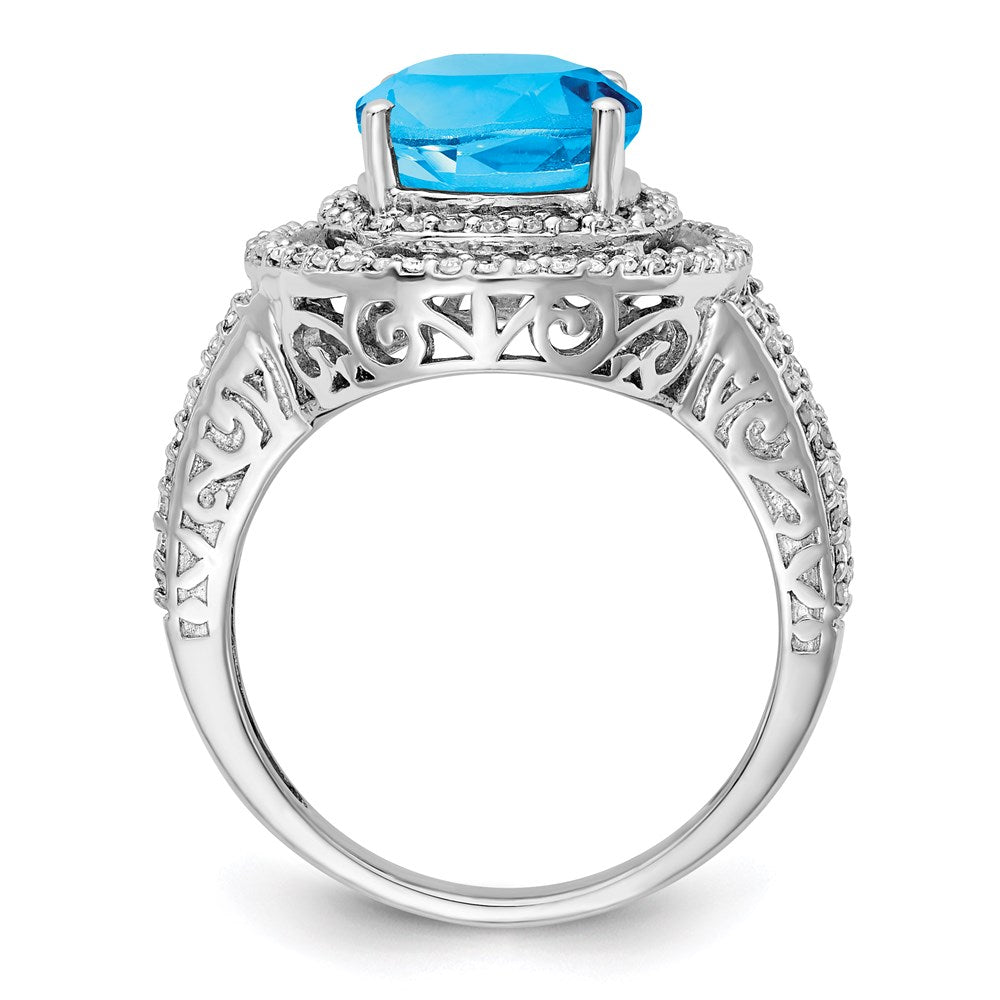 Sterling Silver Rhodium Blue Topaz & Diam. Ring
