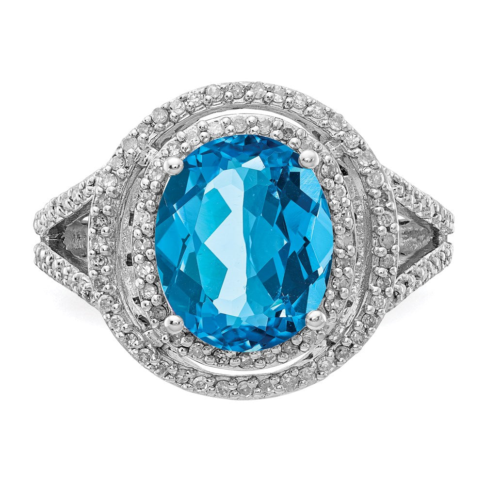 Sterling Silver Rhodium Blue Topaz & Diam. Ring