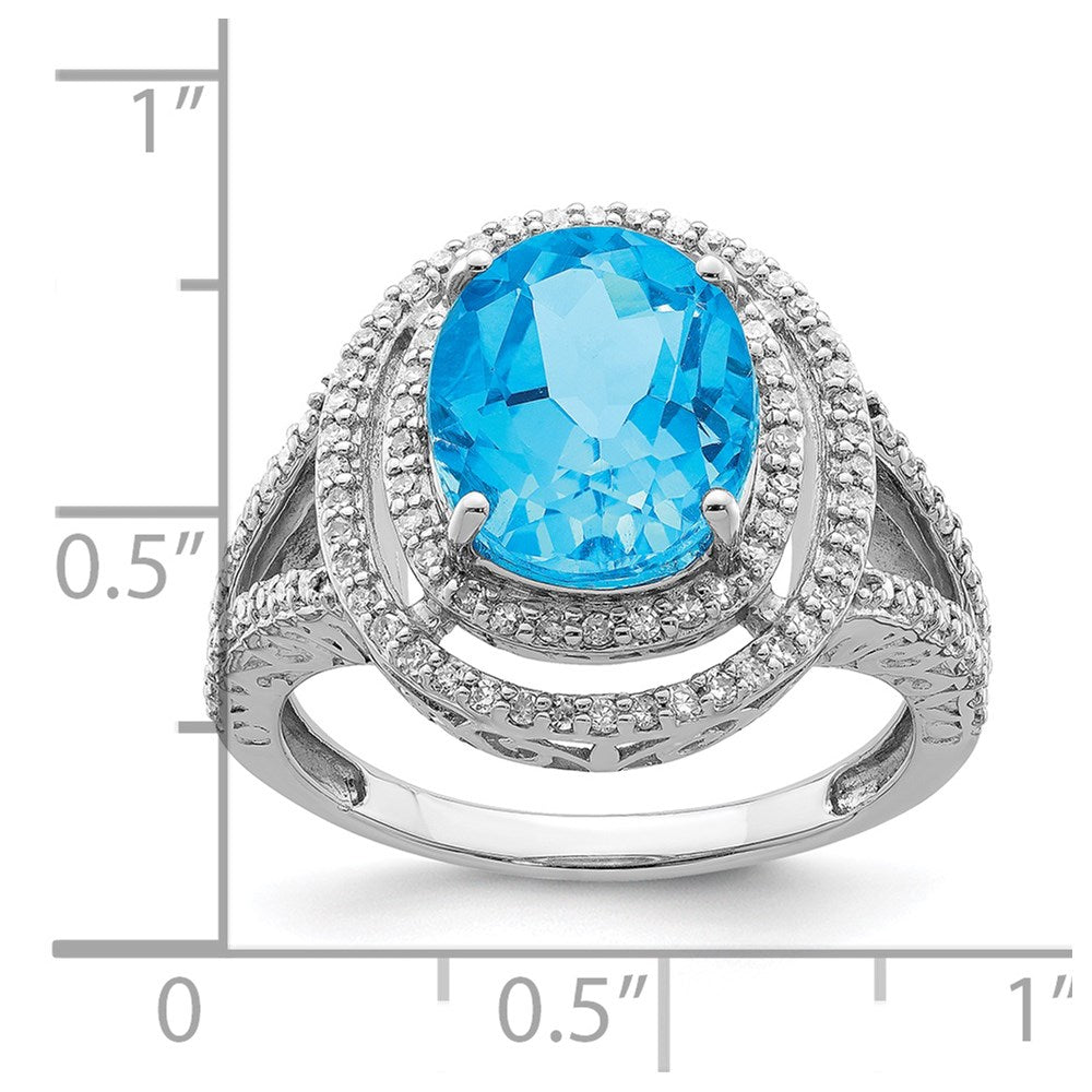 Sterling Silver Rhodium Blue Topaz & Diam. Ring
