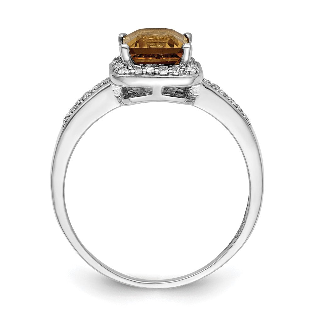 Sterling Silver Rhodium Diam. & Whiskey Quartz Ring