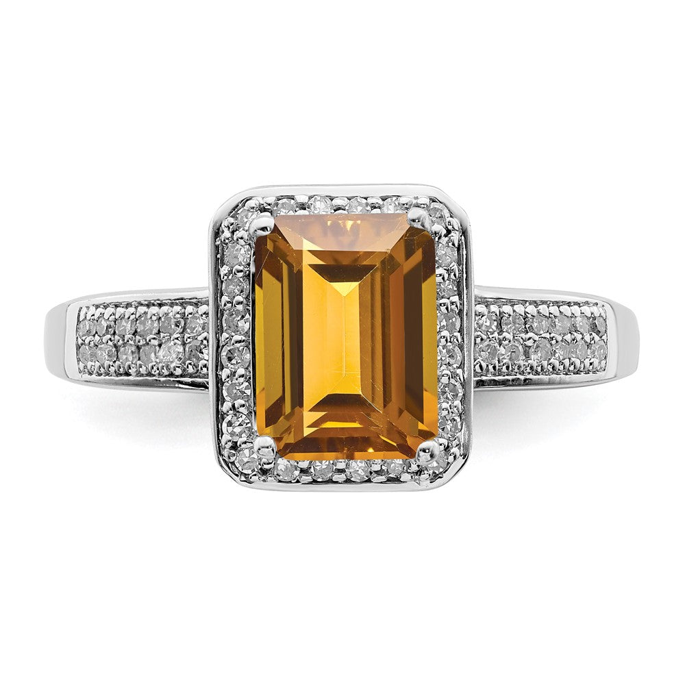 Sterling Silver Rhodium Diam. & Whiskey Quartz Ring