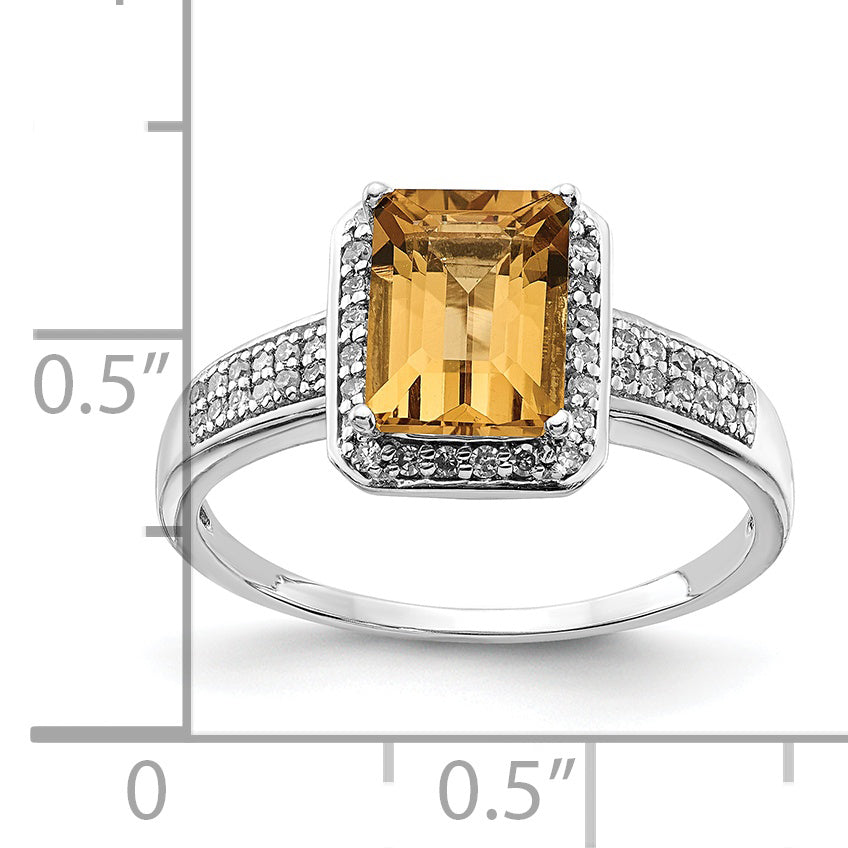 Sterling Silver Rhodium Diam. & Whiskey Quartz Ring