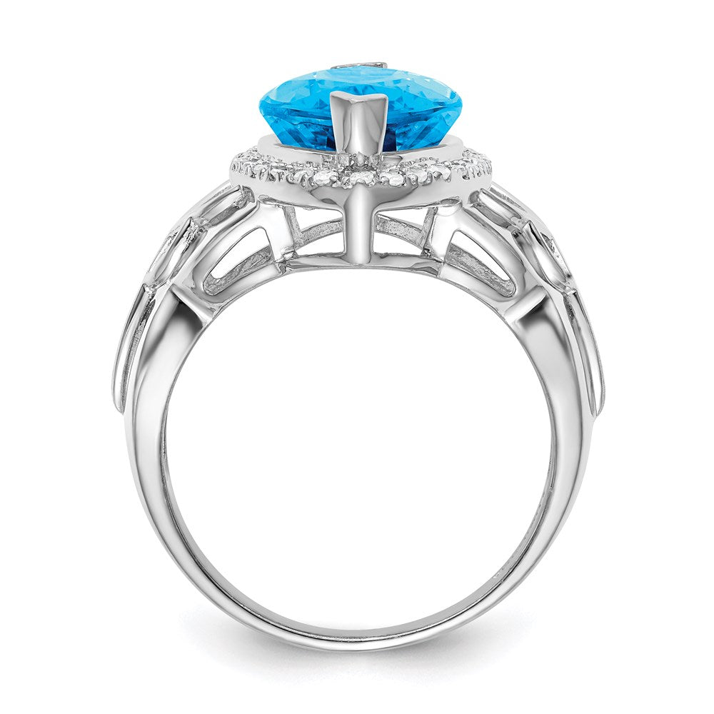 Sterling Silver Rhodium Blue Topaz & Diam. Ring