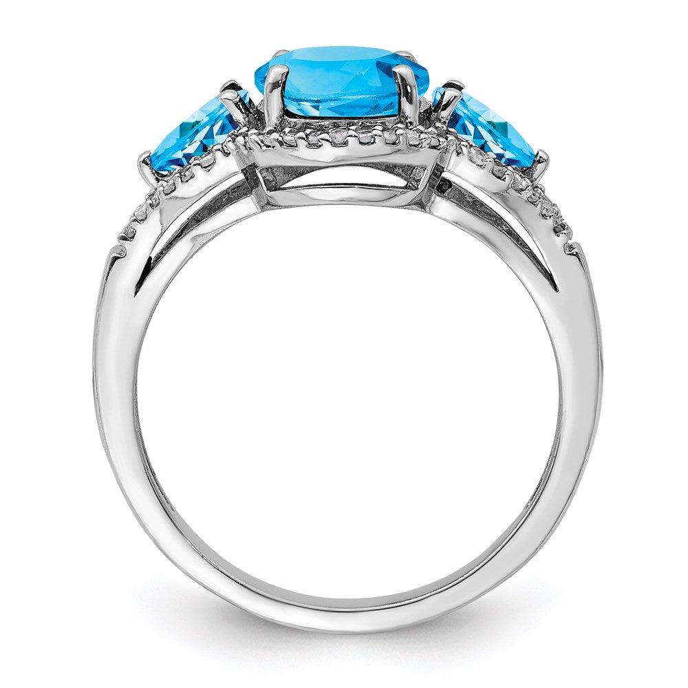 Sterling Silver Rhodium Oval Blue Topaz & Diam. Ring