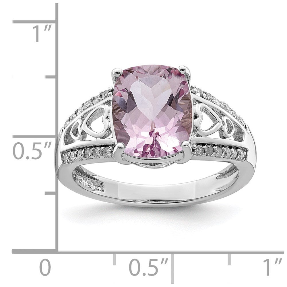 Sterling Silver Rhodium Diam. & Pink Quartz Ring