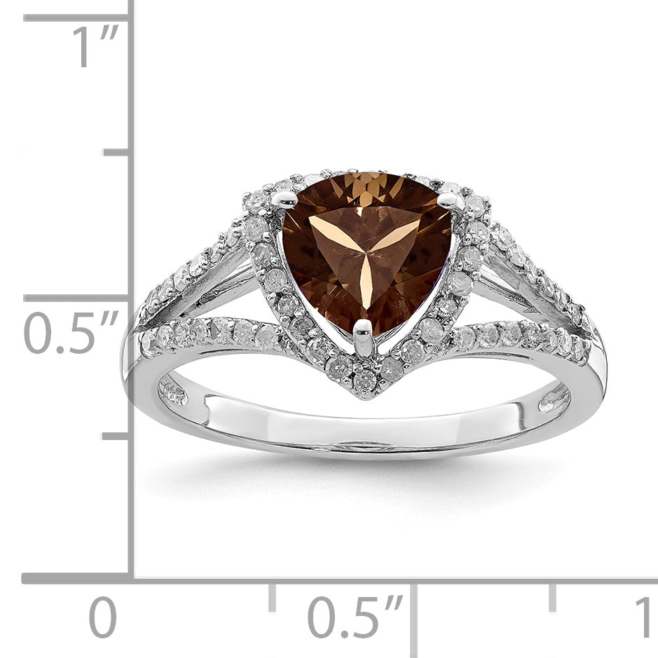 Sterling Silver Rhodium Diam. & Smoky Quartz Ring