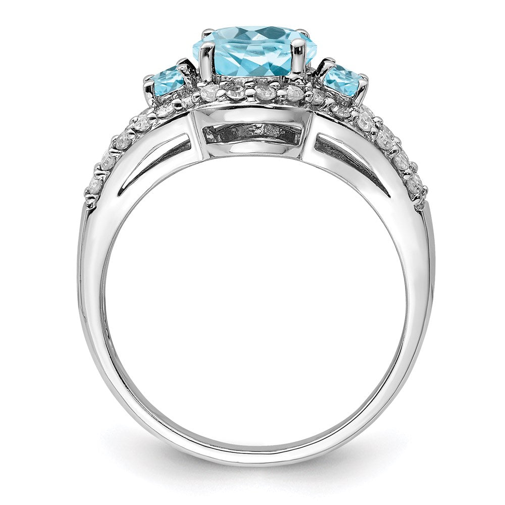 Sterling Silver Rhodium Diam. & Sky Blue Topaz Ring