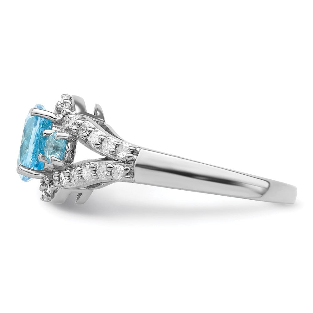 Sterling Silver Rhodium Diam. & Sky Blue Topaz Ring