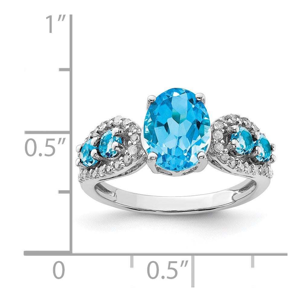 Sterling Silver Rhodium Blue Topaz & Diam. Ring