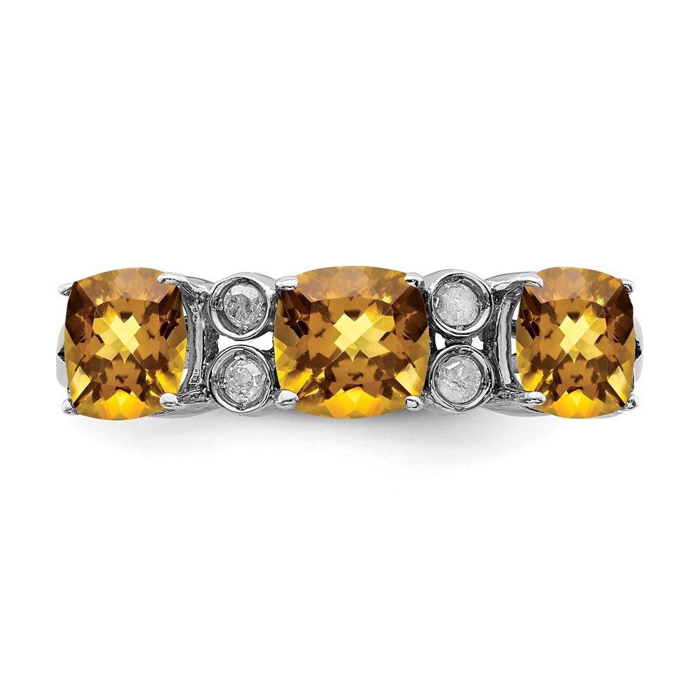 Sterling Silver Rhodium Whiskey Quartz & Diam. Ring