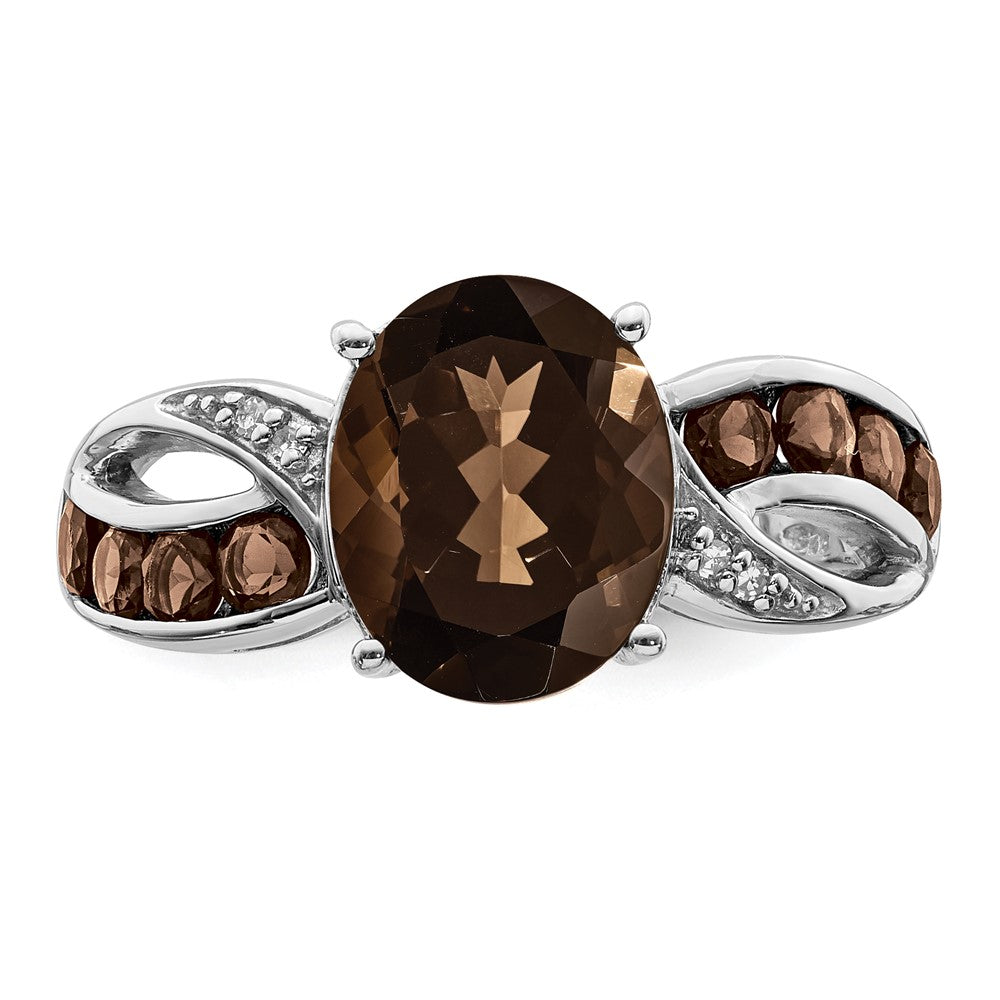 Sterling Silver Rhodium Diam. & Smoky Quartz Ring