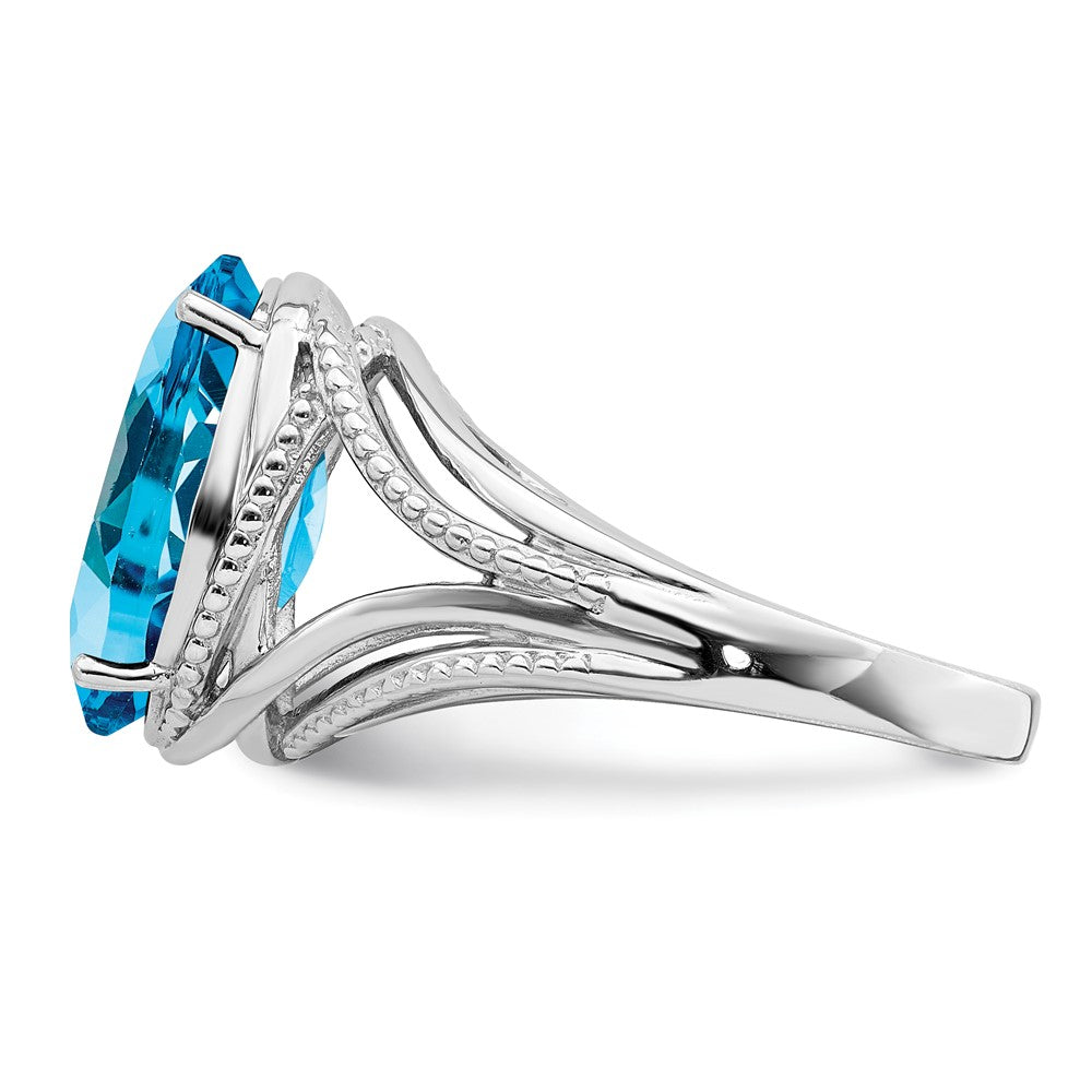 Sterling Silver Rhodium Oval Blue Topaz Ring