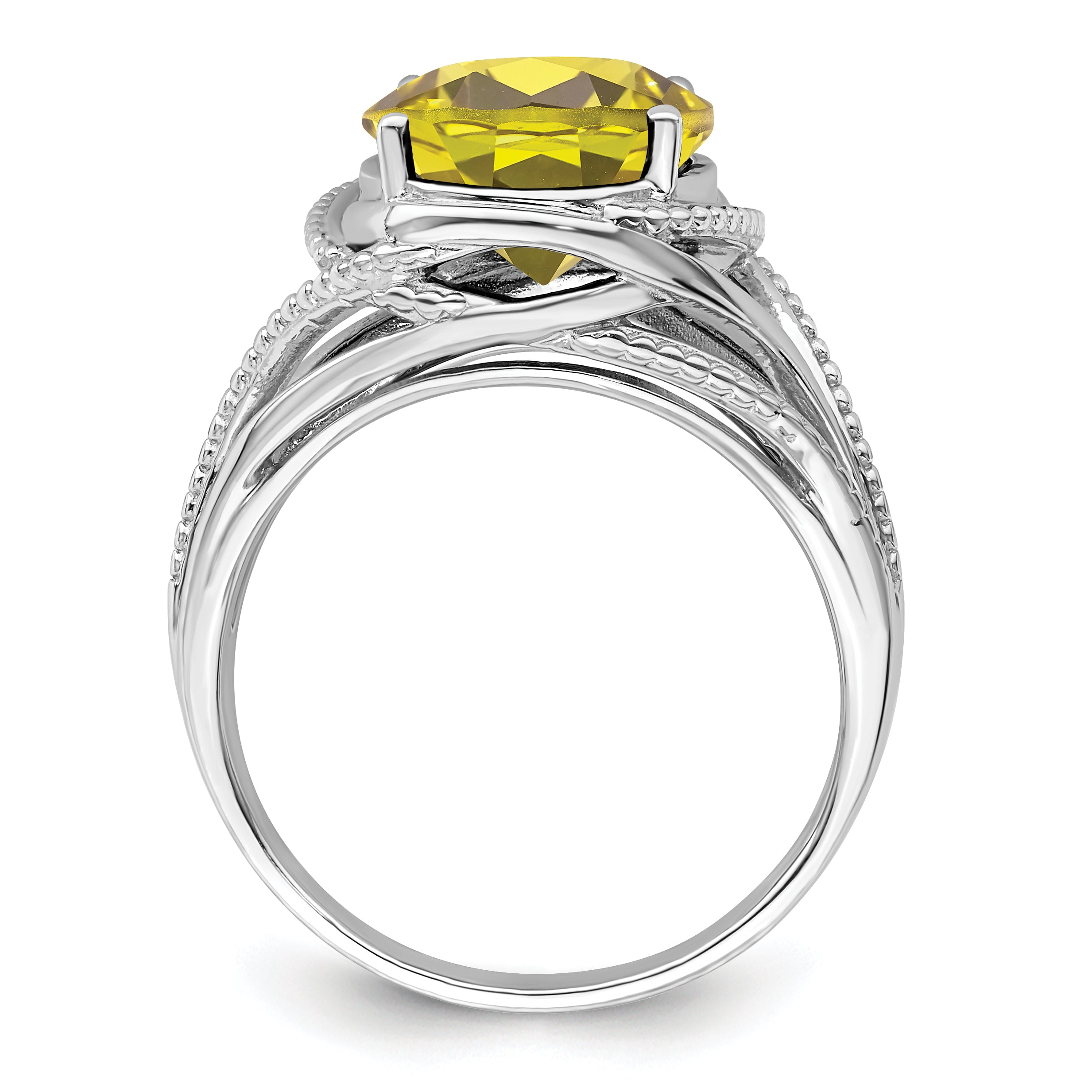 Sterling Silver Rhodium Oval Lemon Quartz Ring