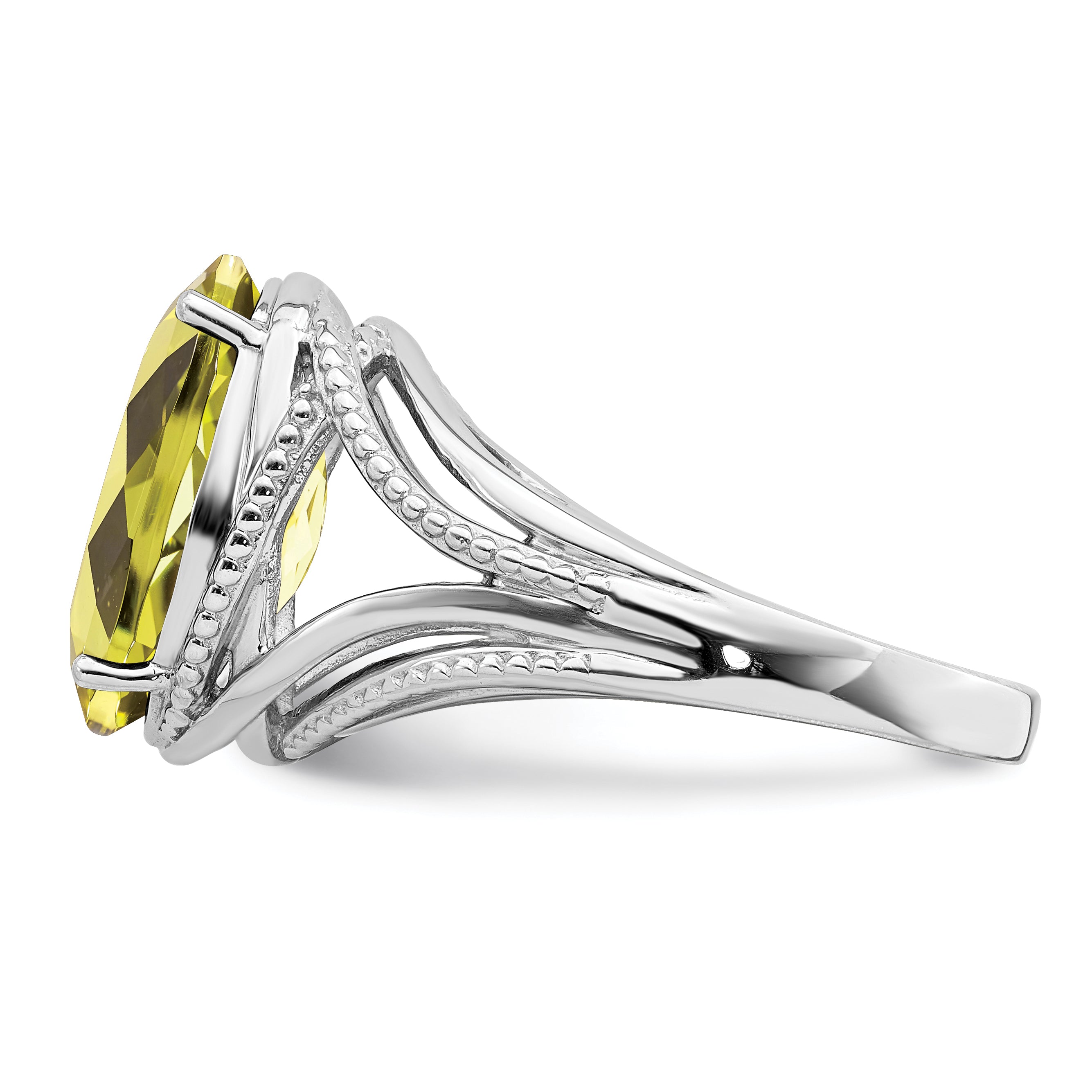 Sterling Silver Rhodium Oval Lemon Quartz Ring
