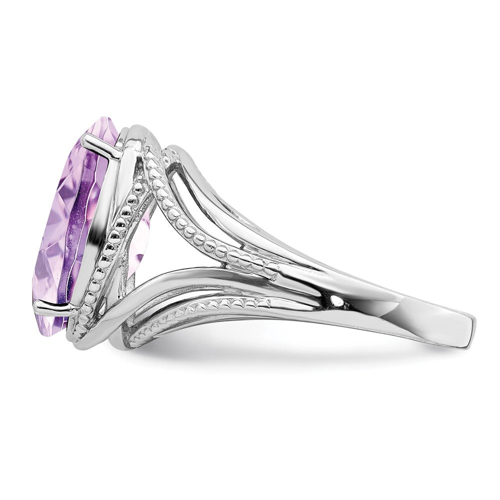 Sterling Silver Rhodium Oval Pink Quartz Ring