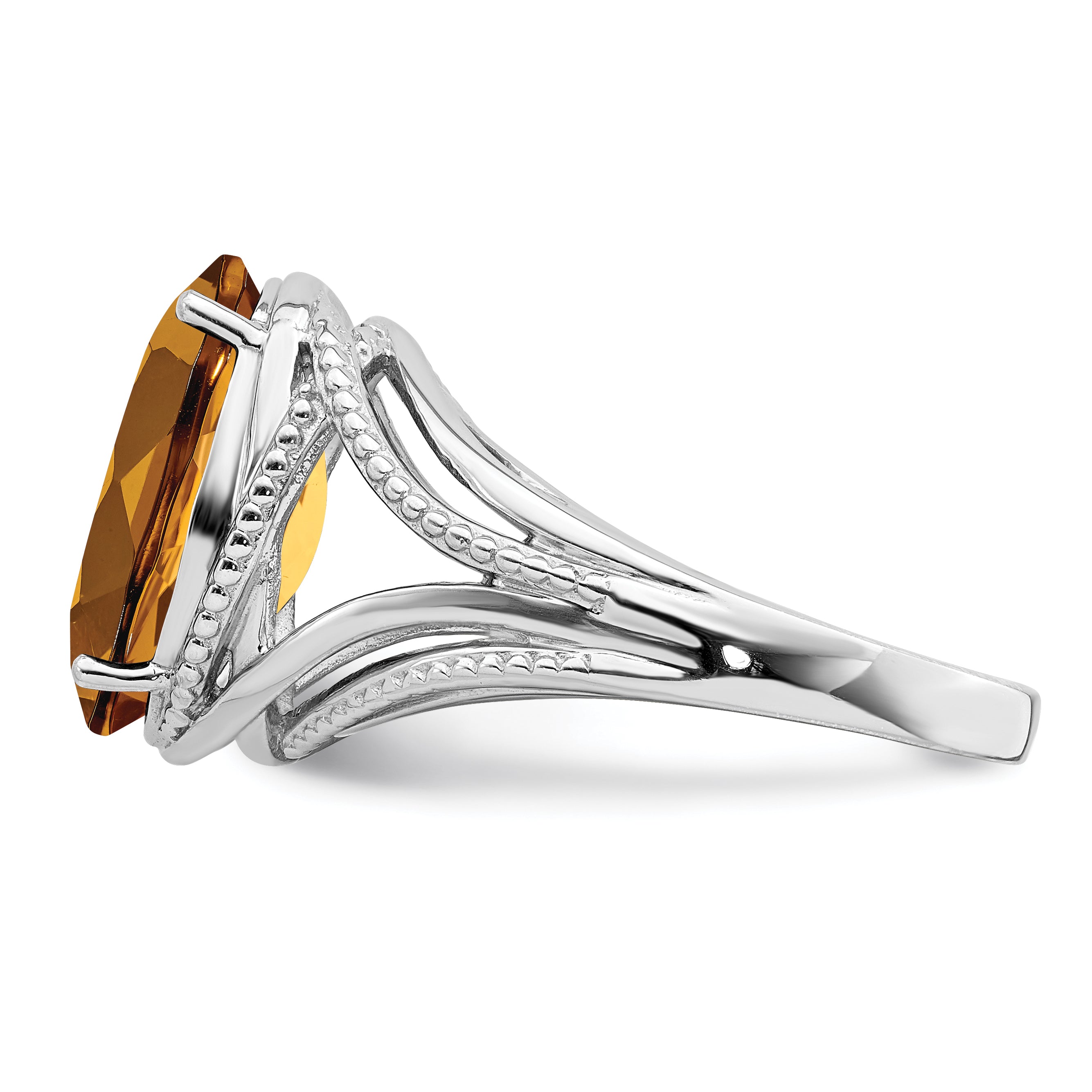 Sterling Silver Rhodium Oval Whiskey Quartz Ring