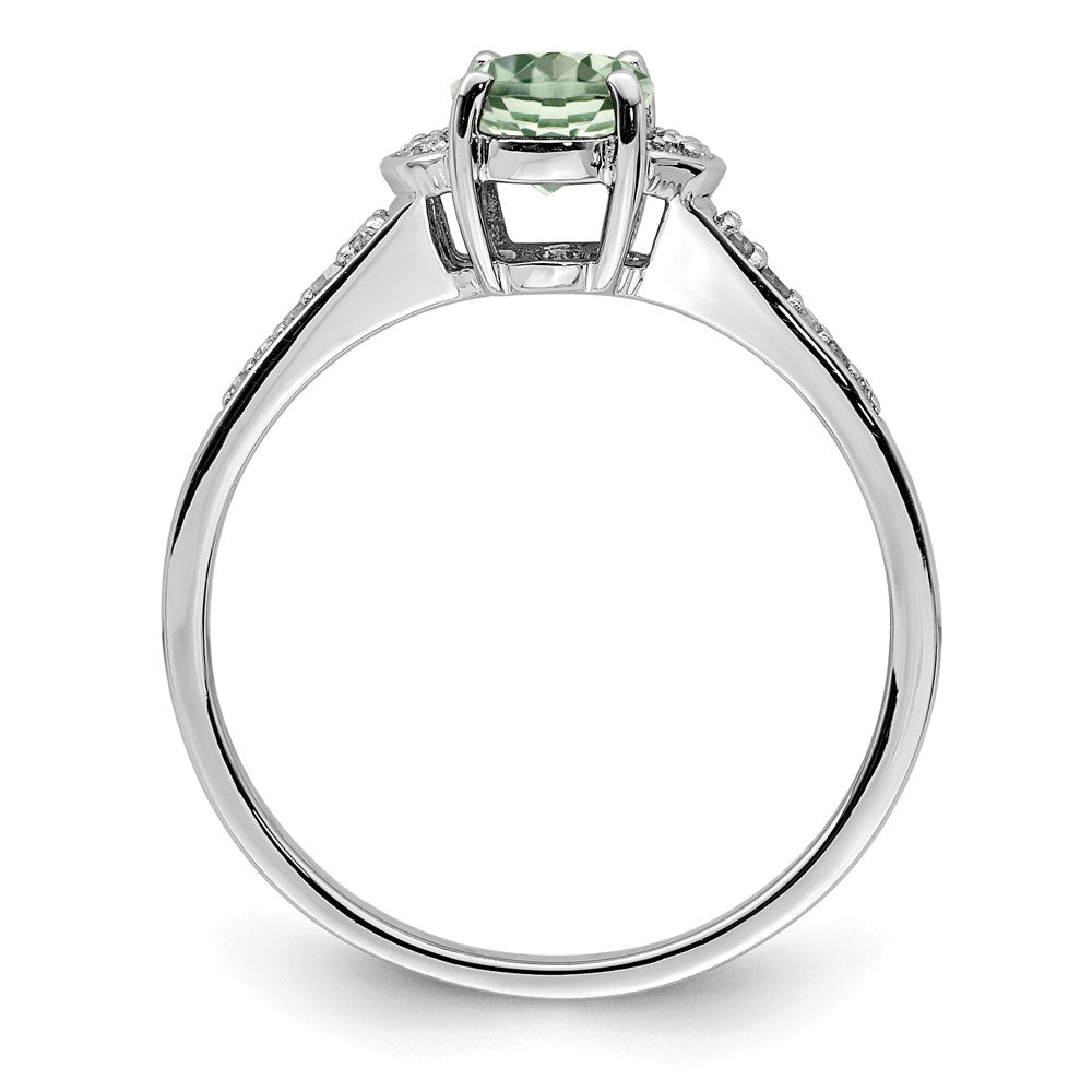 Sterling Silver Rhodium Oval Green Quartz & Diam. Ring
