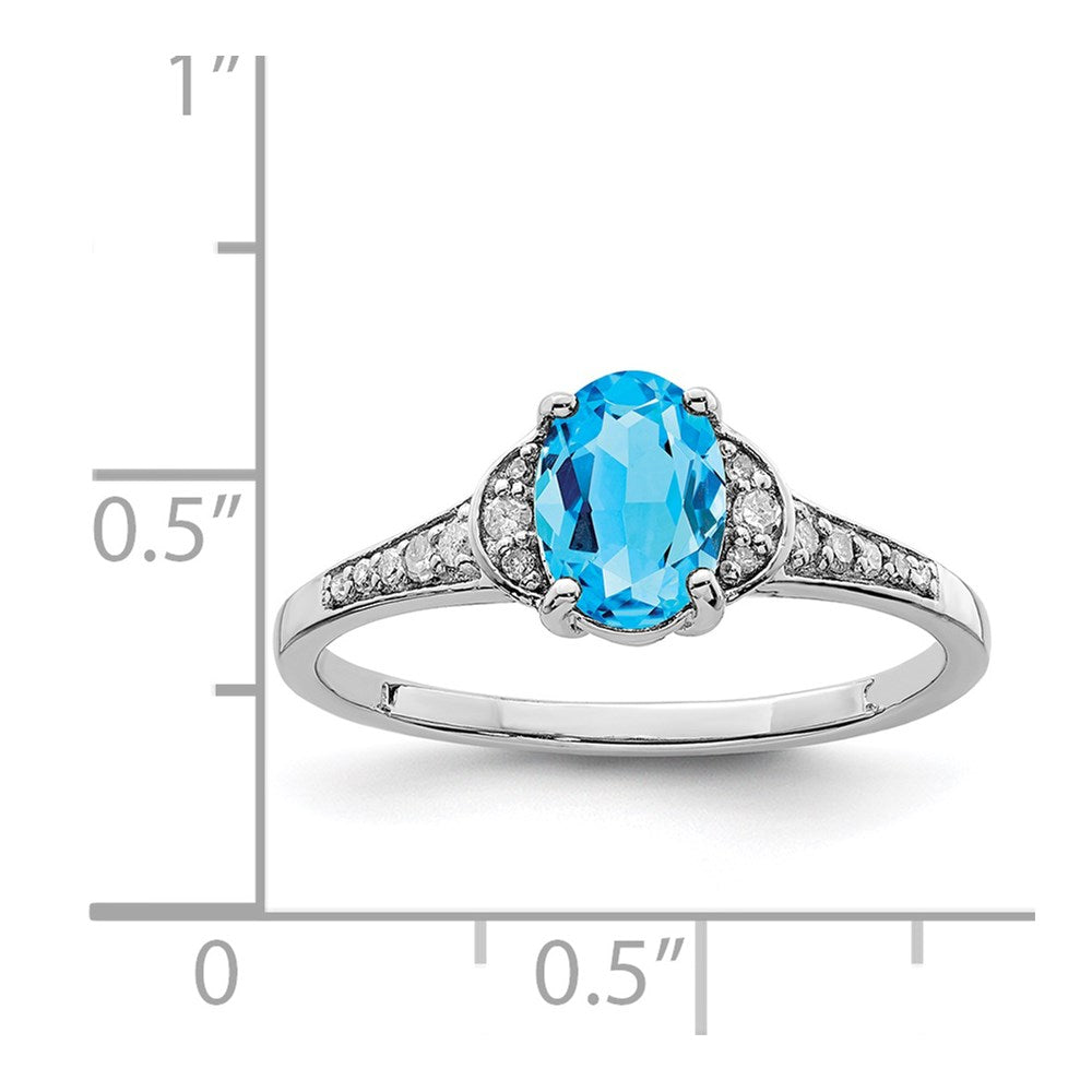 Sterling Silver Rhodium Oval Blue Topaz & Diam. Ring