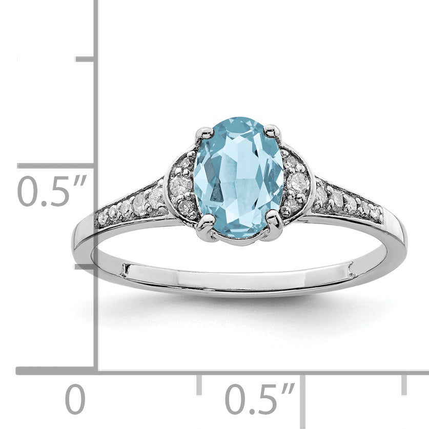 Sterling Silver Rhodium Diam. & Sky Blue Topaz Ring