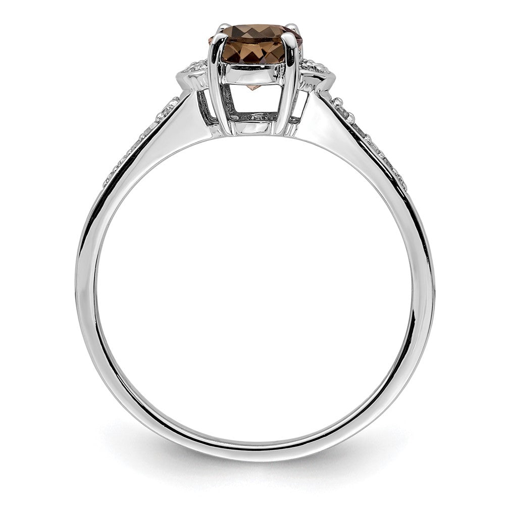 Sterling Silver Rhodium Smoky Quartz & Diam. Ring